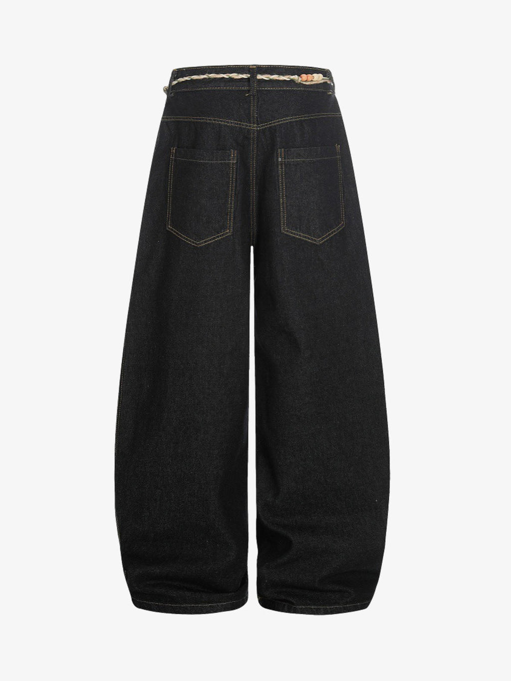 Rope Detail Waist Wide Leg Denim Jeans