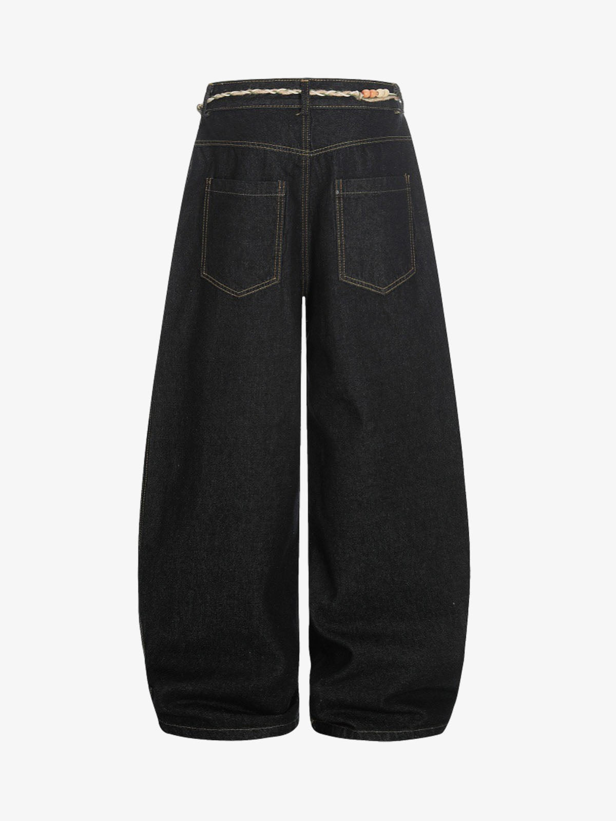 Rope Detail Waist Wide Leg Denim Jeans