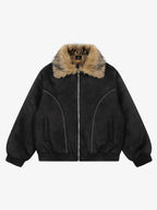 Vintage Distressed Deconstructed Faux Fur Collar Jacket