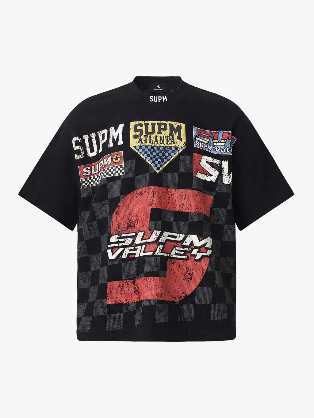 Waffle Knit Racing Checkered Flag Graphic T-Shirt