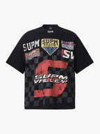 Waffle Knit Racing Checkered Flag Graphic T-Shirt