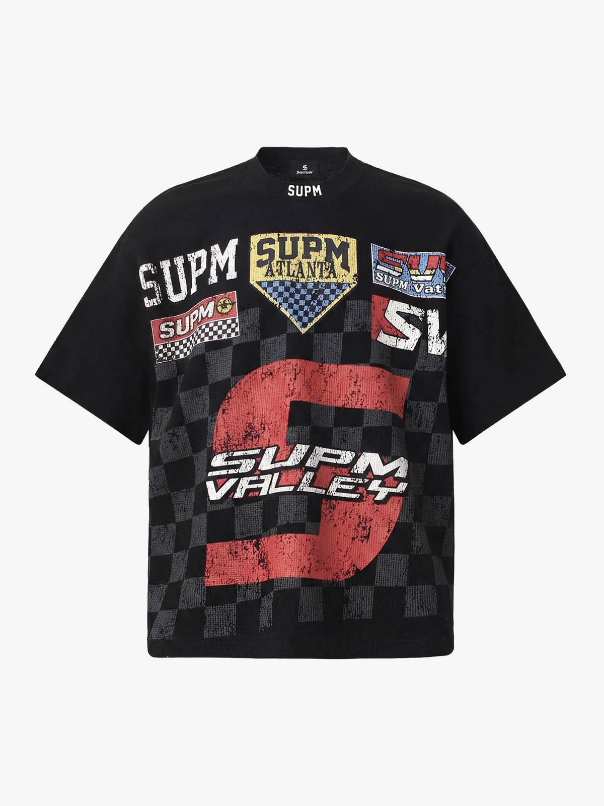 Waffle Knit Racing Checkered Flag Graphic T-Shirt