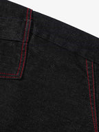 Retro Red Contrast Stitching Pocket Barrel Jeans