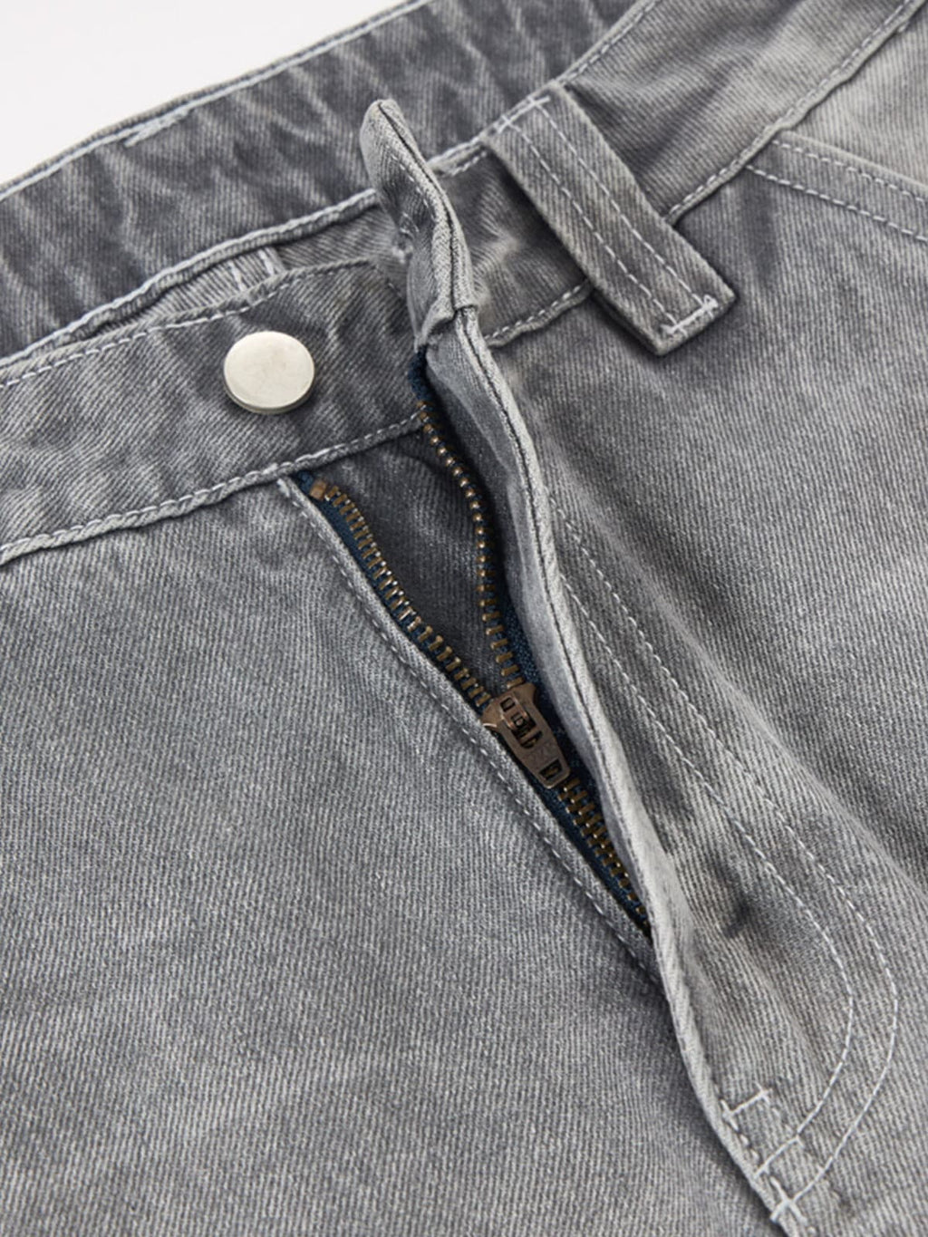 Retro Washed Distressed Curved Blade Wide-Leg Jeans