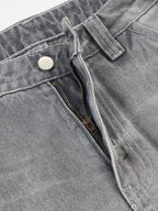 Retro Washed Distressed Curved Blade Wide-Leg Jeans