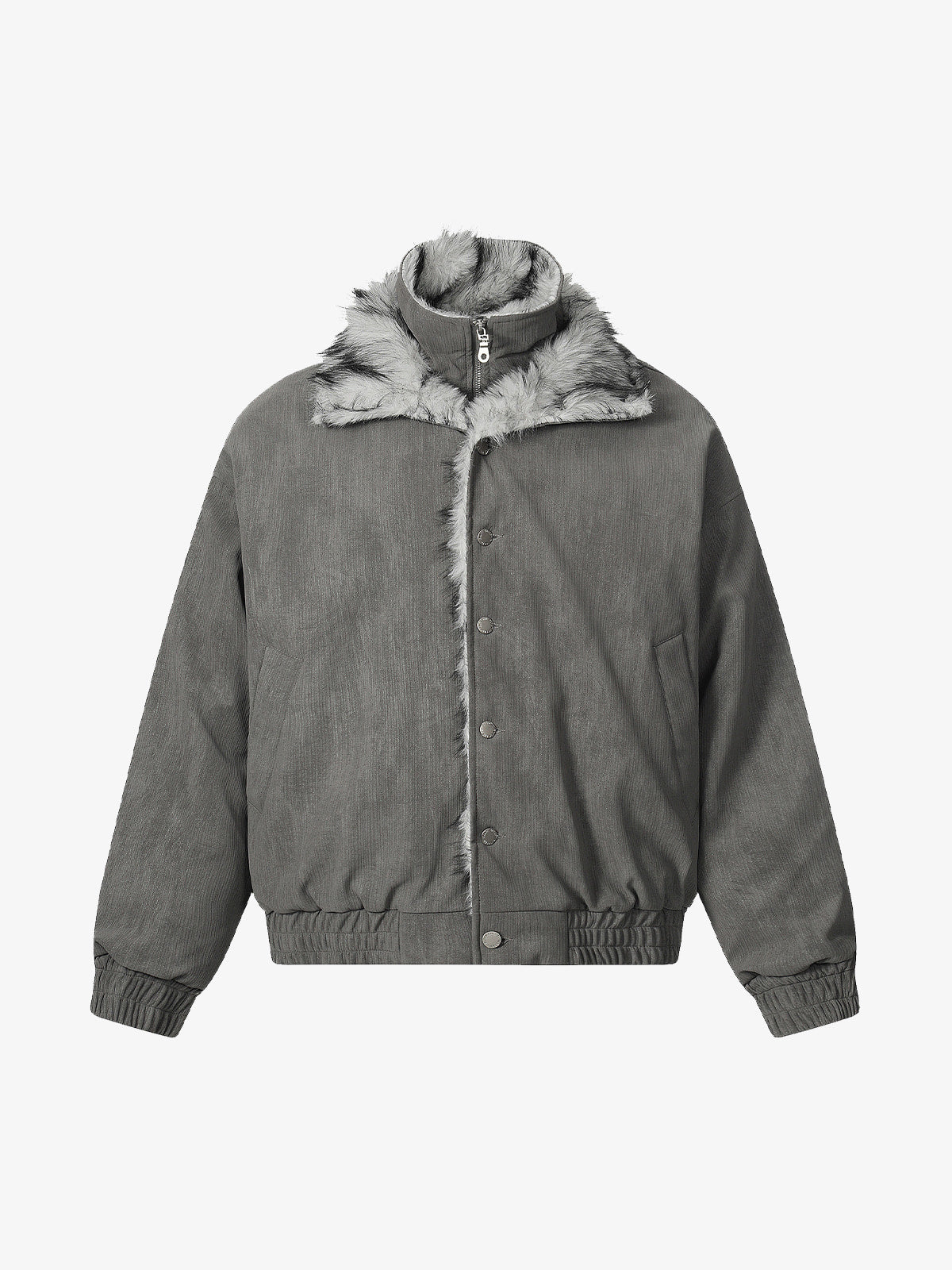 Vintage Dual-layer Collar Fleece-lined Zipper Jacket