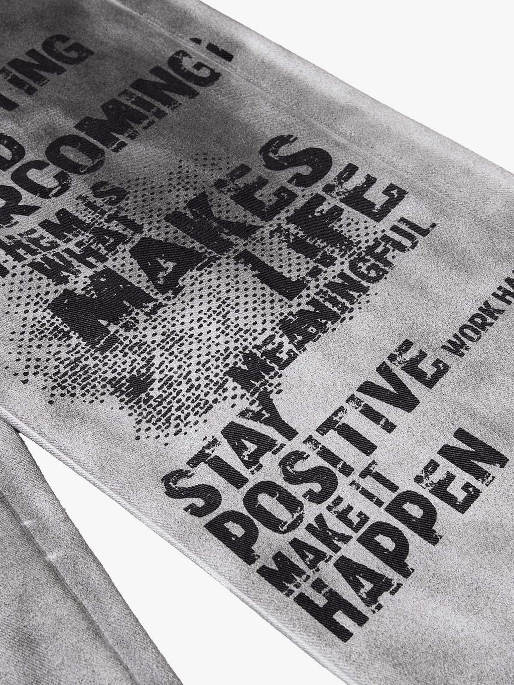 Distressed Dirty Wash Text Graphic Star Trim Straight Leg Pants