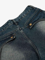 Vintage Embroidered Washed Raw-Edge Graffiti Scimitar Jeans