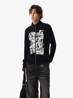 Retro Punk Print Knit Cardigan Long Sleeve Top
