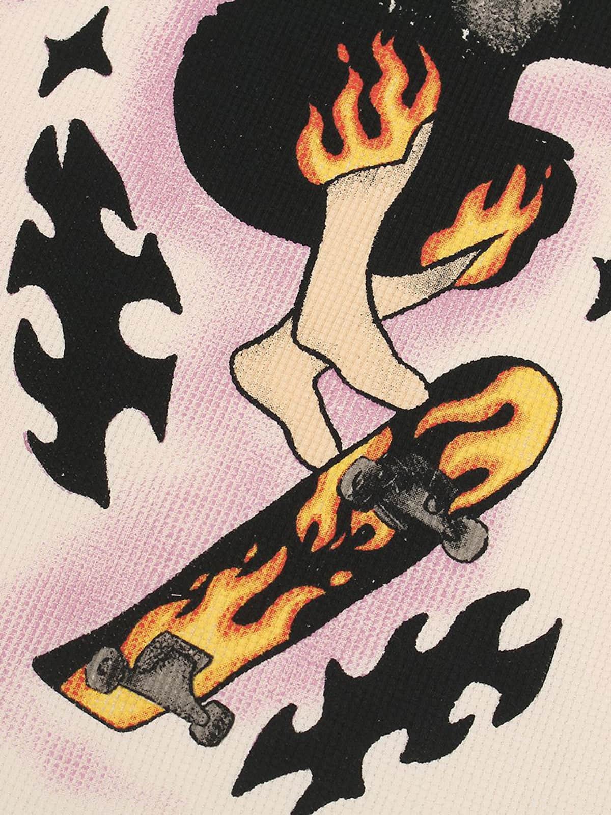 Waffle Knit Skate Wizard Flame Graphic T-Shirt