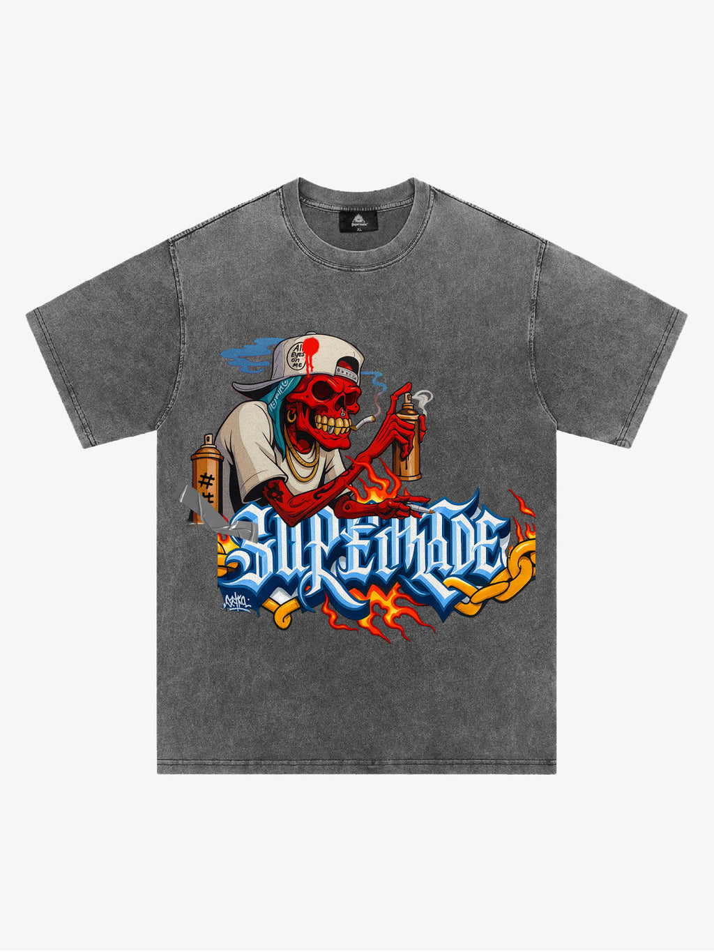 Street Skull Graffiti Artist Flame Flower Font T-Shirt