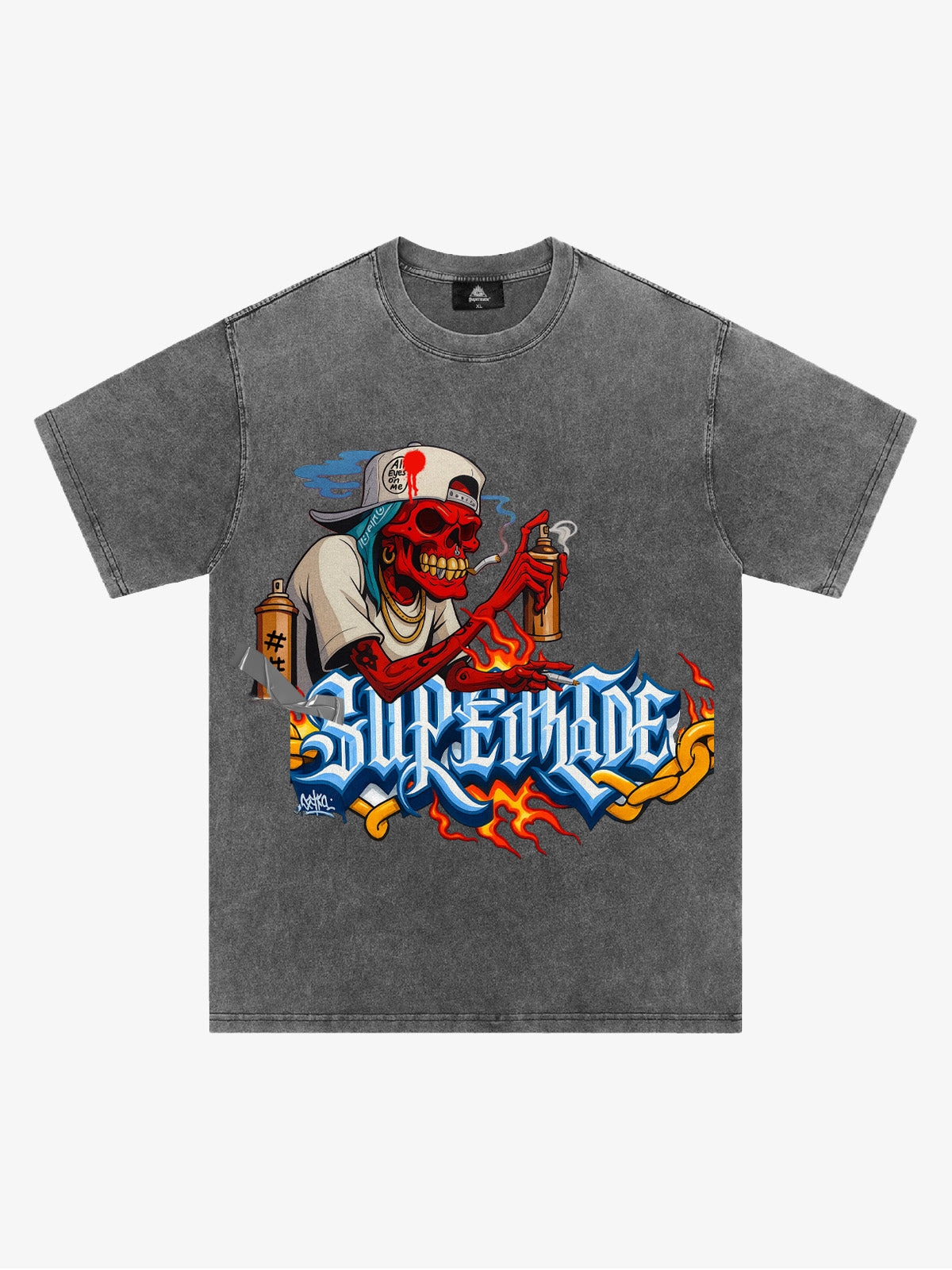 Street Skull Graffiti Artist Flame Flower Font T-Shirt