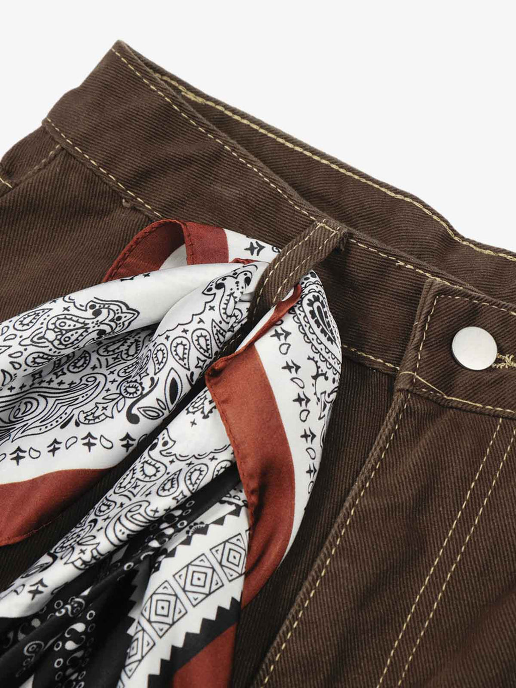 Vintage Silk Scarf Tie Detail Barrel Jeans
