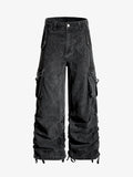 Washed Cotton Multi-Pocket Ruched Cargo Pants