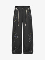 Street Contrast Artistic Graffiti Drawstring Jeans