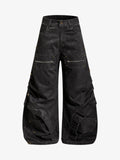 Pleated Panel Curved Leg Cargo Cotton Pants