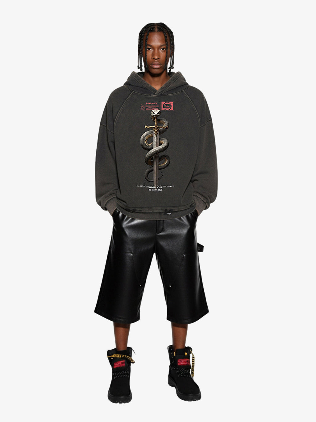 Vintage Washed Snake Staff Graphic Hoodie