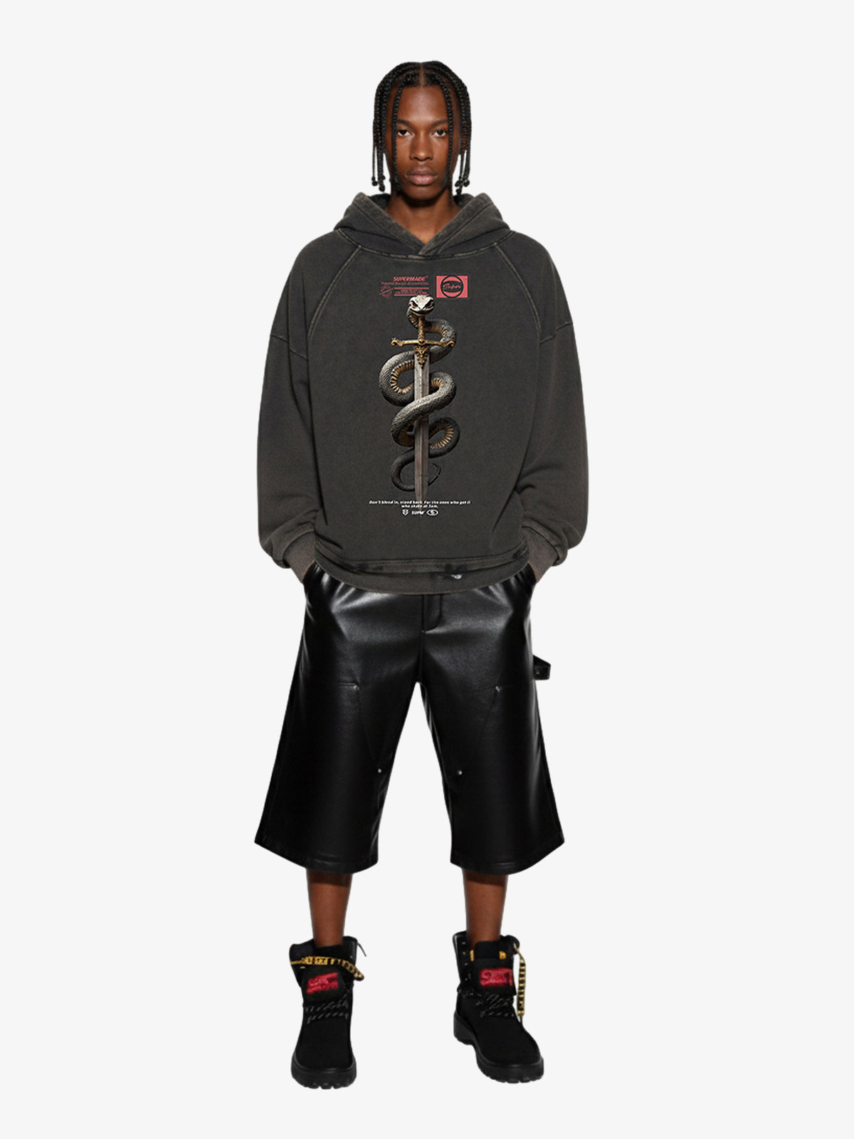 Vintage Washed Snake Staff Graphic Hoodie