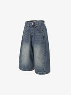 Washed Denim Wide Leg Jorts