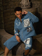 precipice Multi-Element Appliqué Patchwork Denim Suit - 2593