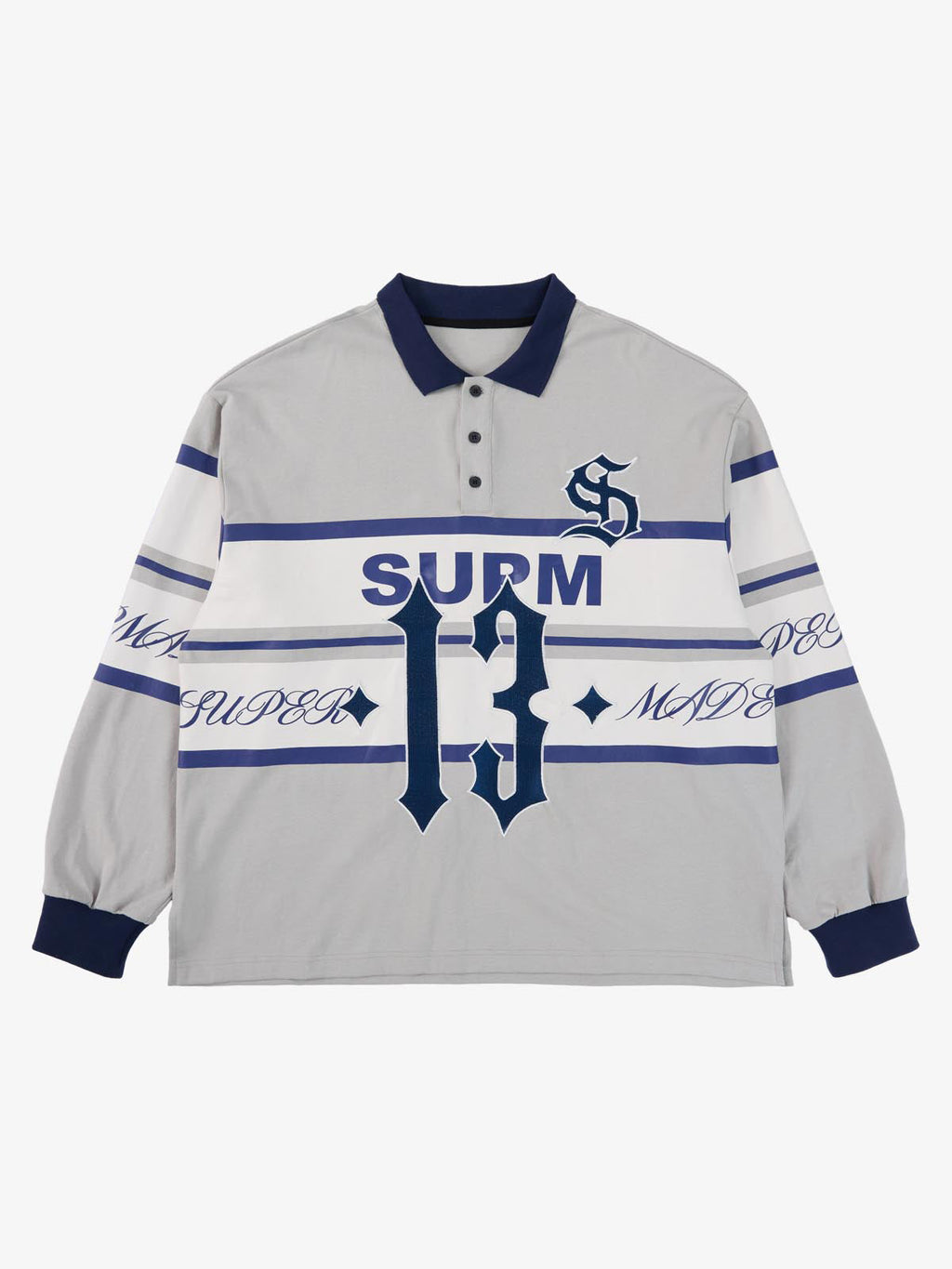 Gothic Number Stripe Rugby Collar Sweatshirt