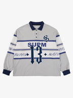 Gothic Number Stripe Rugby Collar Sweatshirt