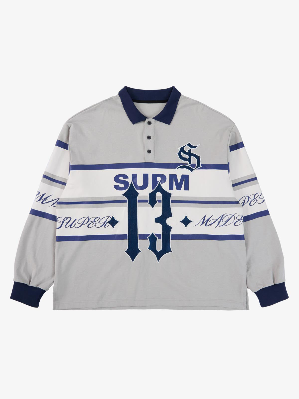 Gothic Number Stripe Rugby Collar Sweatshirt