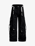 Bandana Waist Strap Multi-Pocket Cotton Cargo Pants