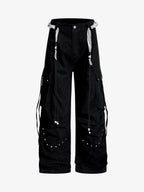 Bandana Waist Strap Multi-Pocket Cotton Cargo Pants