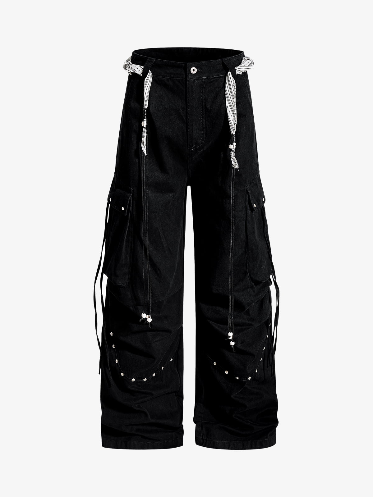 Bandana Waist Strap Multi-Pocket Cotton Cargo Pants
