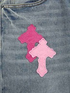 Vintage Washed Cross Patch Straight Leg Denim Jeans - 2605