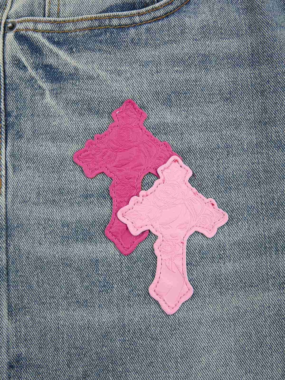 Vintage Washed Cross Patch Straight Leg Denim Jeans - 2605