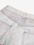 Vintage Wash Collage Print Curved Leg Denim Jeans
