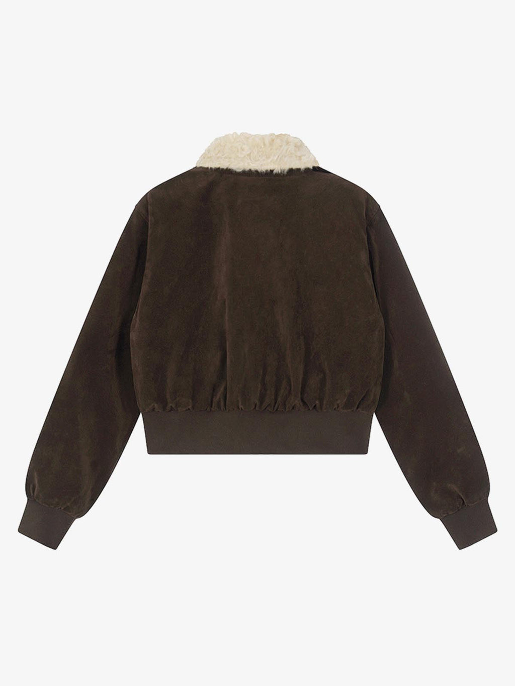 Utility Faux Shearling Collar Suede Look Zip Up Jacket