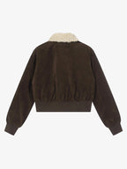 Utility Faux Shearling Collar Suede Look Zip Up Jacket