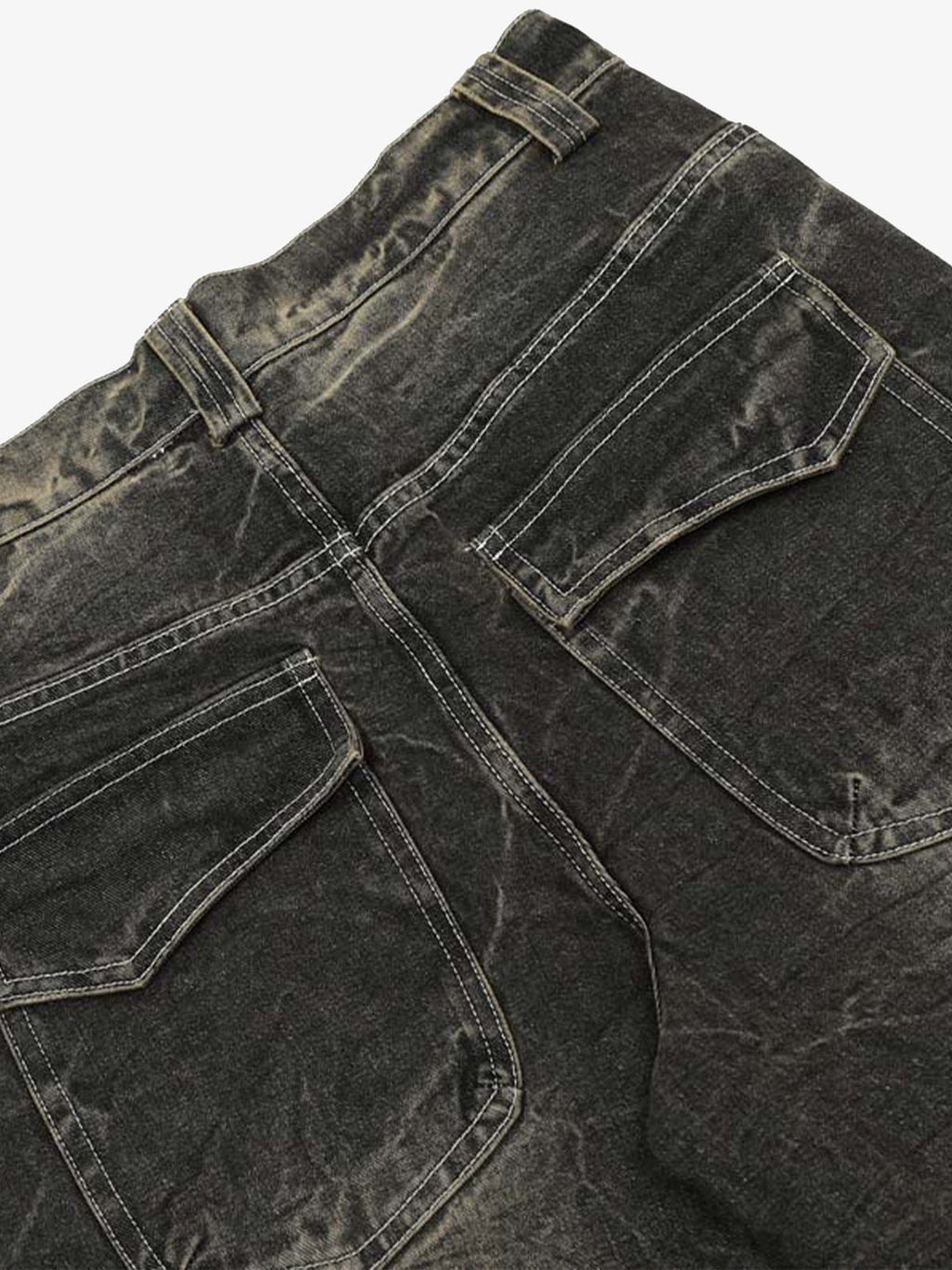 Distressed Texture Washed Straight-Leg Jeans