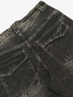 Distressed Texture Washed Straight-Leg Jeans
