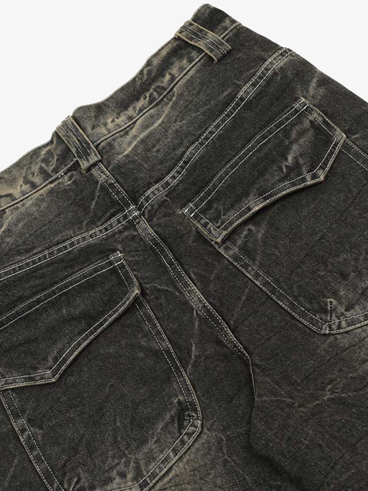 Distressed Texture Washed Straight-Leg Jeans