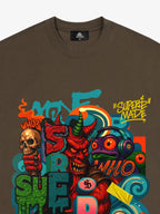 Trendy Multicolor Graffiti Skull Graphic T-Shirt