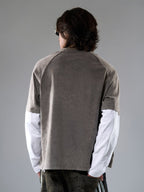 Washed Contrast Color Print Long Sleeve Cotton T-shirt