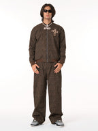SUPM Graffiti Print Leather Leopard Print Baggy Pants