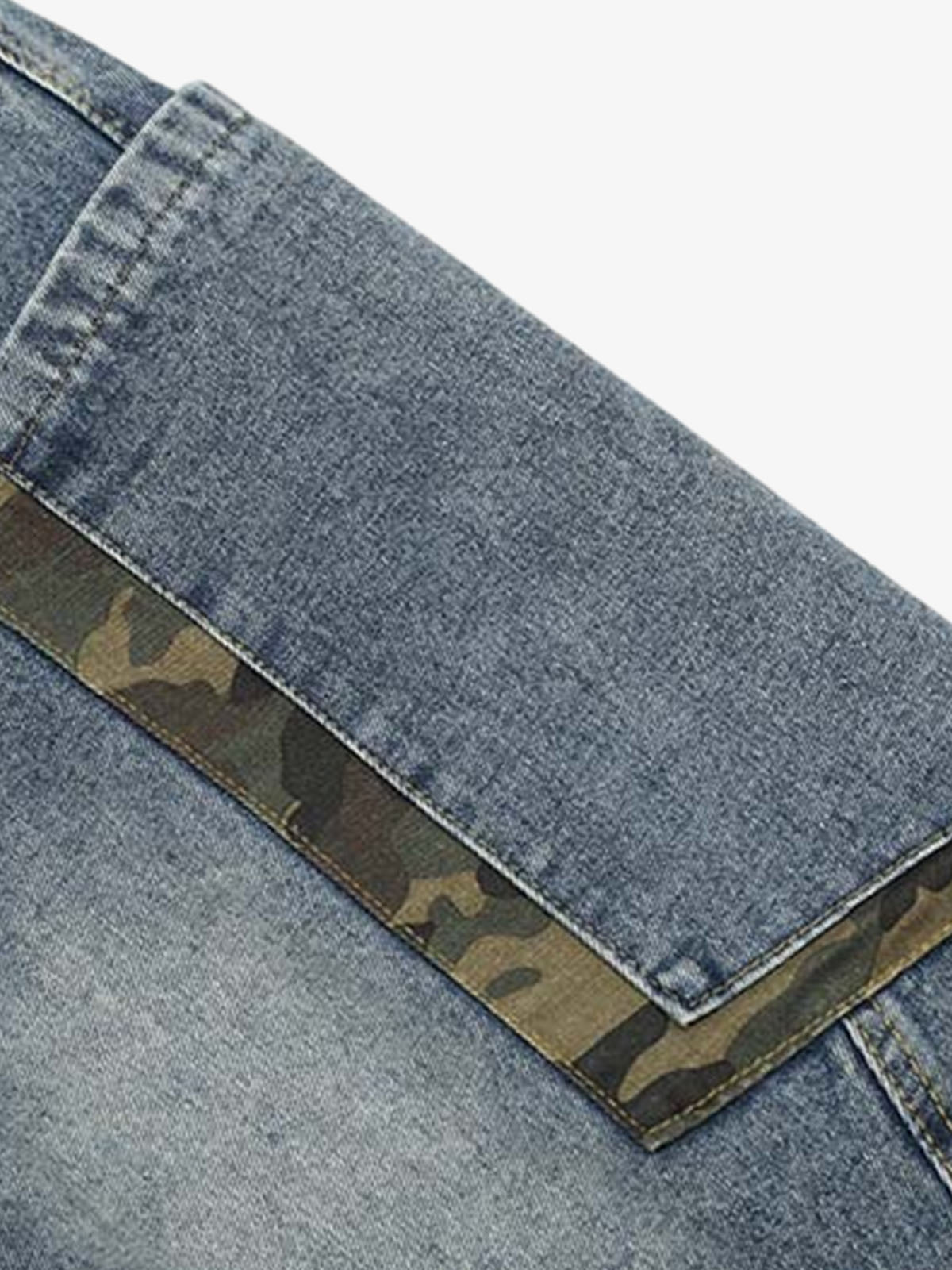Denim Camouflage Patchwork Cargo Jorts