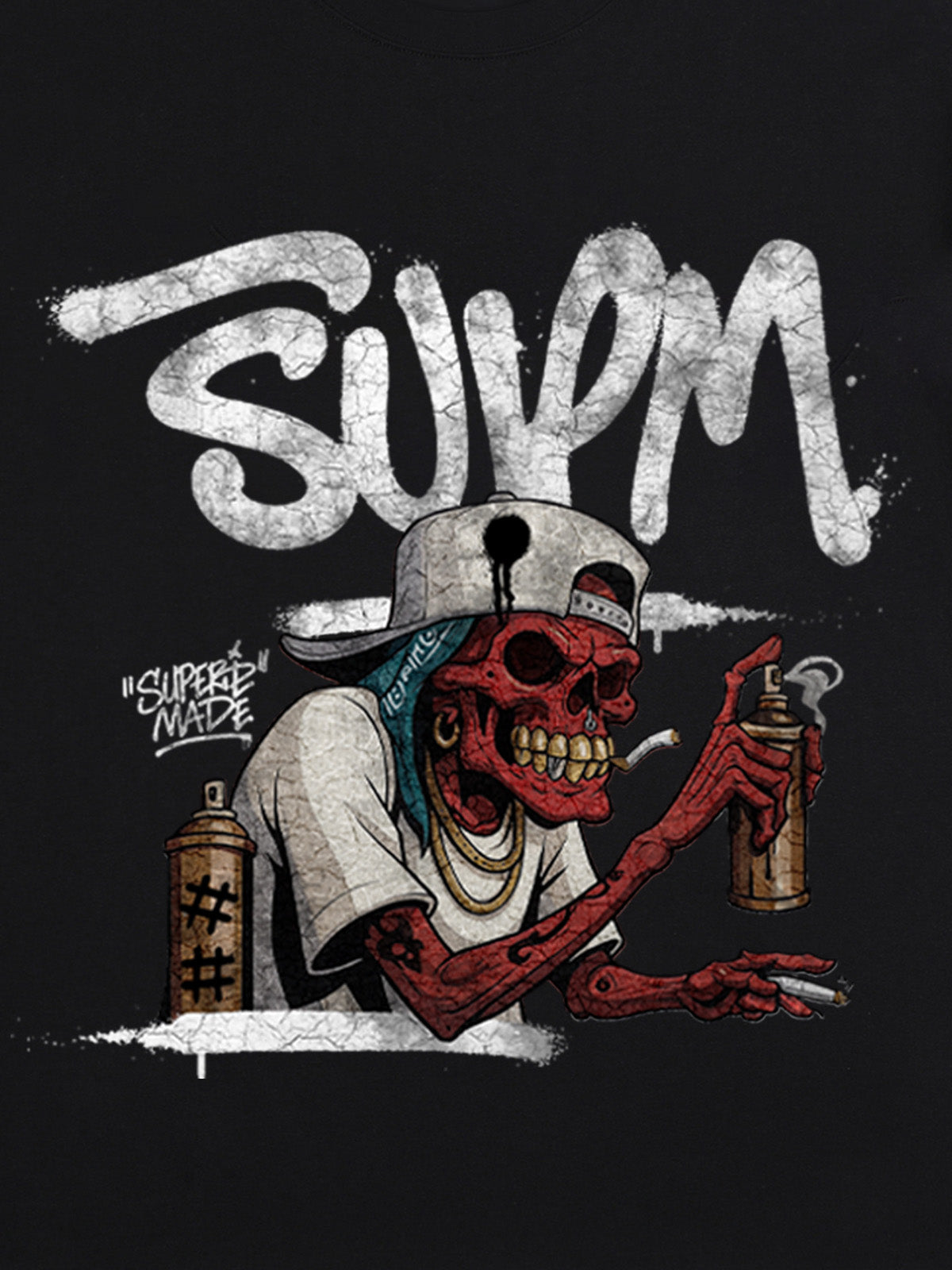 Street Trendy Skull Spray-Paint Graffiti Master T-Shirt