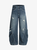 Deconstructed Pleated Ripped Blade Cut Jeans