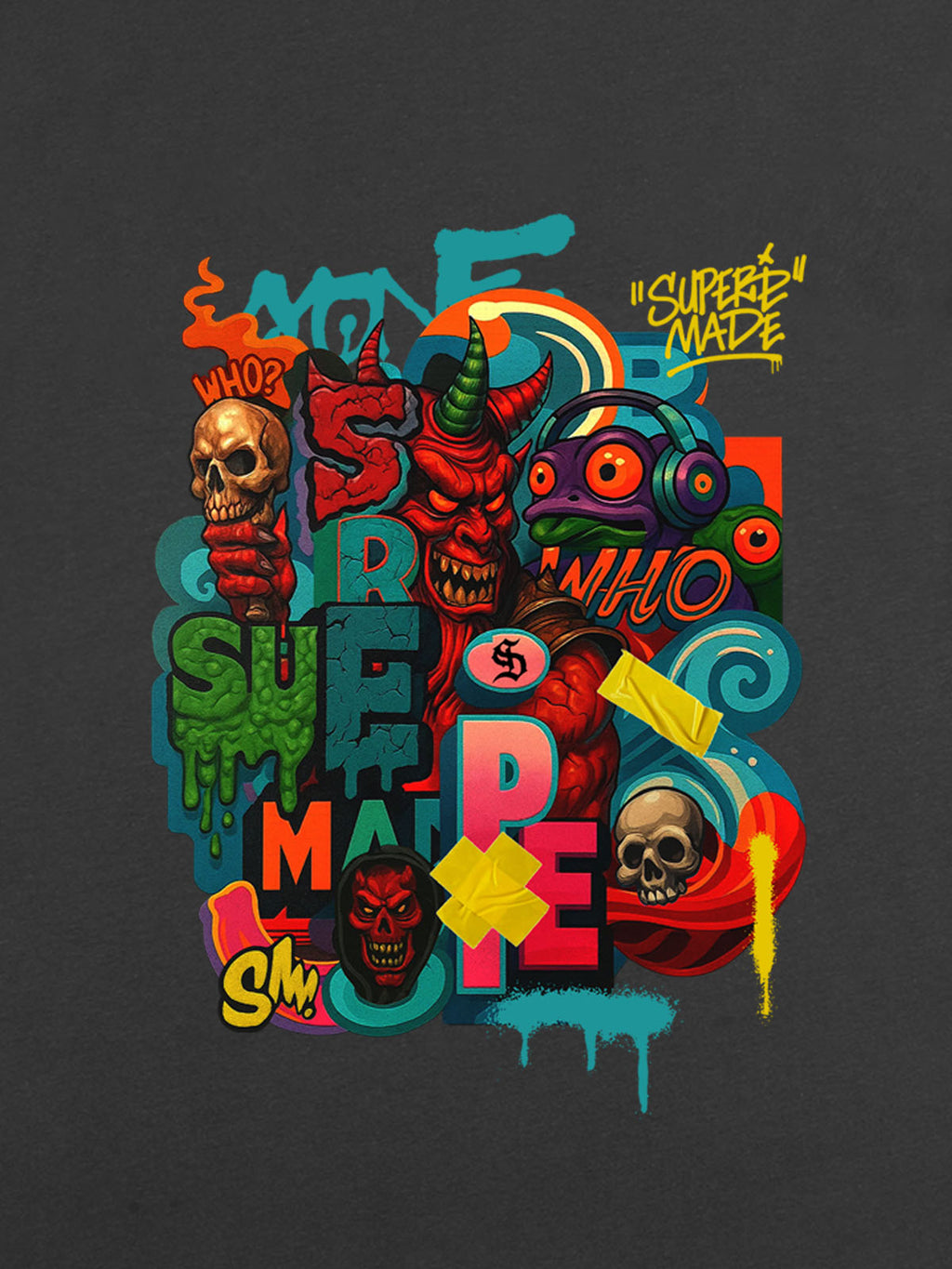 Trendy Multicolor Graffiti Skull Graphic T-Shirt