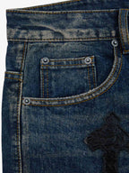 Distressed Cross Patchwork Washed Baggy Jeans