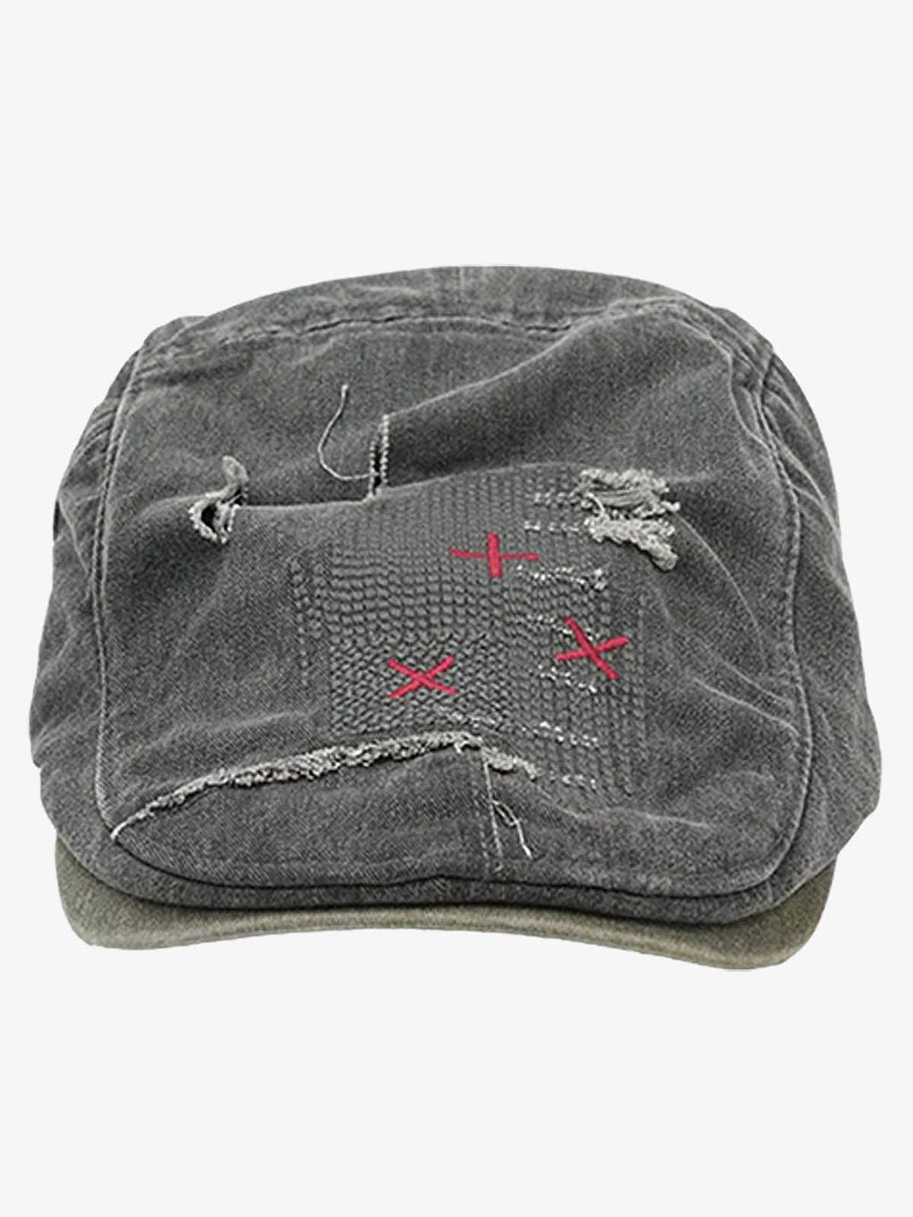 Distressed Patchwork Embroidered Cotton Flat Cap