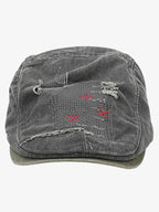 Distressed Patchwork Embroidered Cotton Flat Cap