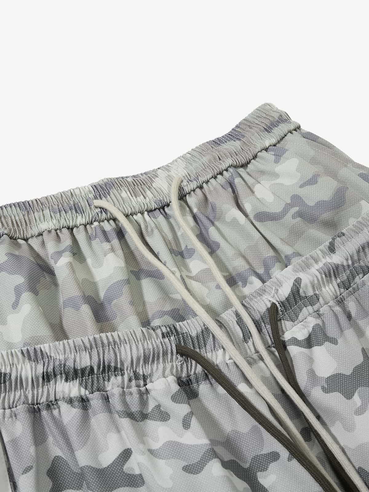 Double Waistband Elastic Waist Camo Side Panel Wide Leg Pants