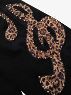 Retro Rhinestone Leopard Patch Music Note Straight Jeans